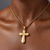 North Star Faceted Cross Necklace – Titanium Steel Christian Pendant with CZ, 24-Inch Chain