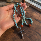 African Pine Tiger Eye Rosary Necklace - size and finish detail