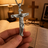 S925K Sandblasted Silver Jesus Crucifix Pendant