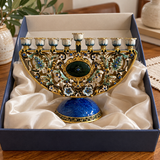 Vintage Blue & Gold Enamel Hanukkah Menorah