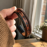 Multi‑Layer Braided Cross Printed Men Leather Bracelet, Vintage PU Leather Magnetic Clasp Religious Wrist Jewelry