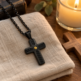 Braided Inlay Cross Necklace – Modern Christian Pendant for Men
