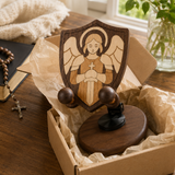 Black Walnut “Archangel Michael” Adjustable Phone Stand—A Faith-Inspired Wooden Desktop Stand - product view