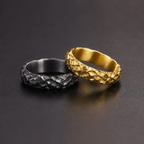 Heavy Hammered Scale Braided Texture Stainless Steel Comfort Fit Band Ring