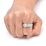 8mm Spinning Titanium Steel Men's Ring, Sand Blast Two-Tone Inlaid Cubic Zirconia Band, Stress Relief Rotatable Wedding Promise Ring for Men