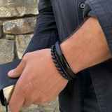 Triple Strand Natural Tiger Eye & Lava Rock Braided Leather Men’s Bracelet
