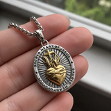 Two Tone Gold Silver Sacred Heart of Jesus Oval Stainless Steel Necklace