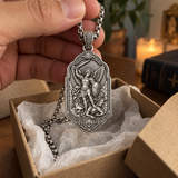 Saint Michael the Archangel 925 Sterling Silver Pendant Necklace—Christian Medal Featuring Sword and Shield Motifs