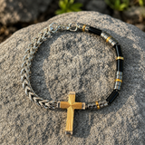 Two-Tone Cross & Natural Stone Bracelet