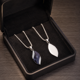 Angel's Tears Two‑Tone Gemstone Titanium Steel Necklace, Men's Blue Sandstone & Black Onyx Pendant