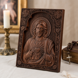 Our Lord Jesus Sacred Heart Wood Carving - Christian Catholic Personalized Carving Gift