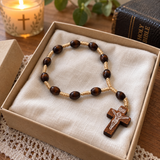 Handmade Wooden Bead Rosary Bracelet with Crucifix – Christian Prayer Bracelet