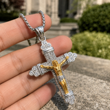 Titanium Steel Crucifix Necklace with Zircon