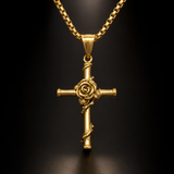 Rose Wrapped Cross Necklace, Retro Religious Pendant for Men Women
