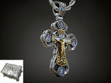 Jesus Virgin Mary Trinity Double Sided Engraved S925K Silver Cross Necklace - BGCOPPER