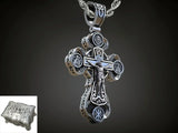 Jesus Virgin Mary Trinity Double Sided Engraved S925K Silver Cross Necklace - BGCOPPER