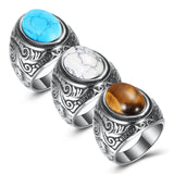 Stainless Steel Personalized Vintage Court Turquoise Titanium Ring - BGCOPPER