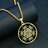 Stainless Steel Metatron's Cube Necklace Pendant Sacred Geometry Amulet Jewelry - BGCOPPER