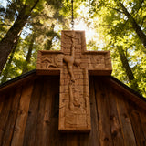 BGCOPPER Savior Jesus Cross - Carved from Natural Wood
