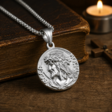 3D Embossed Jesus Christ Serenity Prayer Coin Pendant Necklace