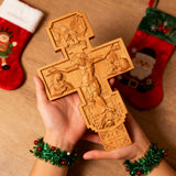 Hand-Carved Beechwood Religious Cross: A Sacred Artistic Testament to Christian Faith