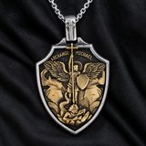 Archangel Michael Shield Pendant Necklace for Men,316L Stainless Steel Vintage 3D Relief Religious Amulet Necklace,Faith Protection Jewelry Gift