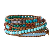 Multi-Layered Hand-Woven Natural Crystal Stone Leather Tree of Life Guardian Bracelet - BGCOPPER