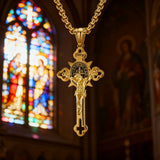 Golden St. Benedict Exorcism Cross - Blessings to you and your family