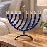Blue & Silver Hanukkah Menorah – Star of David Candle Holder