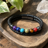 21cm Double Braided Leather 7 Chakra Natural Healing Stone Bracelet