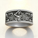 S925K Silver Archangel Michael Ring | Sacred Protection and Baroque Rococo Style Engravings
