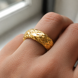 Heavy Hammered Scale Braided Texture Stainless Steel Comfort Fit Band Ring