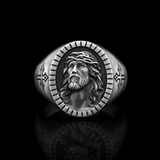Jesus Crown of Thorns Signet Ring – Christian Faith Cross Ring