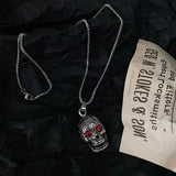 Men's Stainless Steel Cubic Zircnia Eyes Engraved Skull Pendant Necklace - BGCOPPER