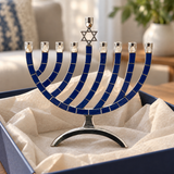 Blue & Silver Hanukkah Menorah – Star of David Candle Holder