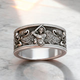S925K Silver Archangel Michael Ring | Sacred Protection and Baroque Rococo Style Engravings
