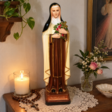 St. Thérèse of Lisieux Statue – 22.4" Little Flower of Jesus with Roses & Crucifix | Catholic Prayer & Home Altar Decor
