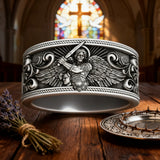 S925K Silver Archangel Michael Ring | Sacred Protection and Baroque Rococo Style Engravings
