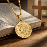 3D Embossed Jesus Christ Serenity Prayer Coin Pendant Necklace