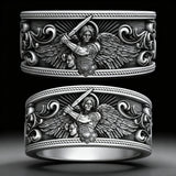 S925K Silver Archangel Michael Ring | Sacred Protection and Baroque Rococo Style Engravings