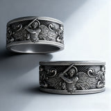 S925K Silver Archangel Michael Ring | Sacred Protection and Baroque Rococo Style Engravings