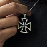 Men's Hollow Maltese Cross Stainless Steel Necklace, Vintage Knight Pendant Box Chain For Men