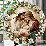 Christian Holy Family Relief Decorative Plaque - 8 Inch / 12 Inch Aluminum Waterproof Religious Wall Art (with Mounting Accessories)