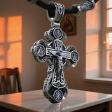 Jesus Virgin Mary Trinity Double Sided Engraved S925K Silver Cross Necklace - BGCOPPER