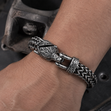 Viking Wolf Head Double Row Thick Stainless Steel Bracelet