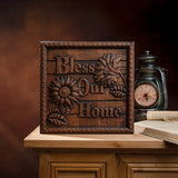 Promotional items:Bless Our Home Sunflower Solid Wood Engraved Plaque - BGCOPPER