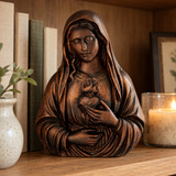 Hand-Carved Immaculate Heart of Mary Wooden Statue – Blessed Virgin Mary Religious Decor, Symbol of Love, Faith & Divine Protection | Christian Prayer Gift