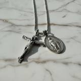 Jesus Cross and Virgin Mary Combination Necklace Pendant