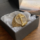 Jesus Crucifixion Gold Ring: Forging Faith with Steel - side view