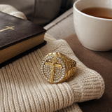 Jesus Crucifixion Gold Ring: Forging Faith with Steel - side view